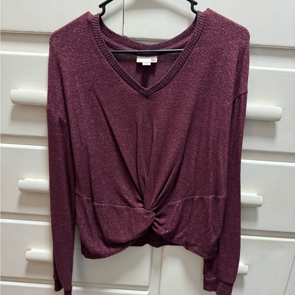 SO Women's V-Neck Twist Front Sweatshirt - Purple